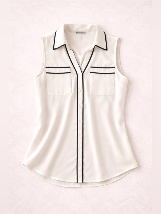 Express Tops - Express Portofino Sleeveless Blouse Black Piping White Button Front Top M